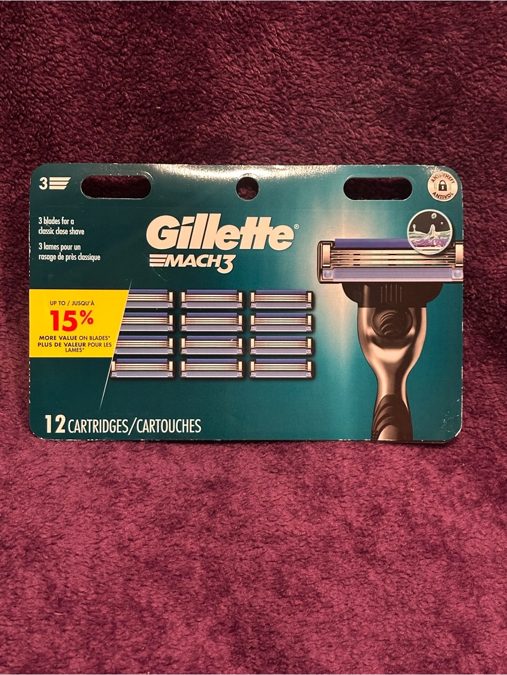 Gillette Mach3 Men's Razor Cartridges - Teal Blue (12 Count)